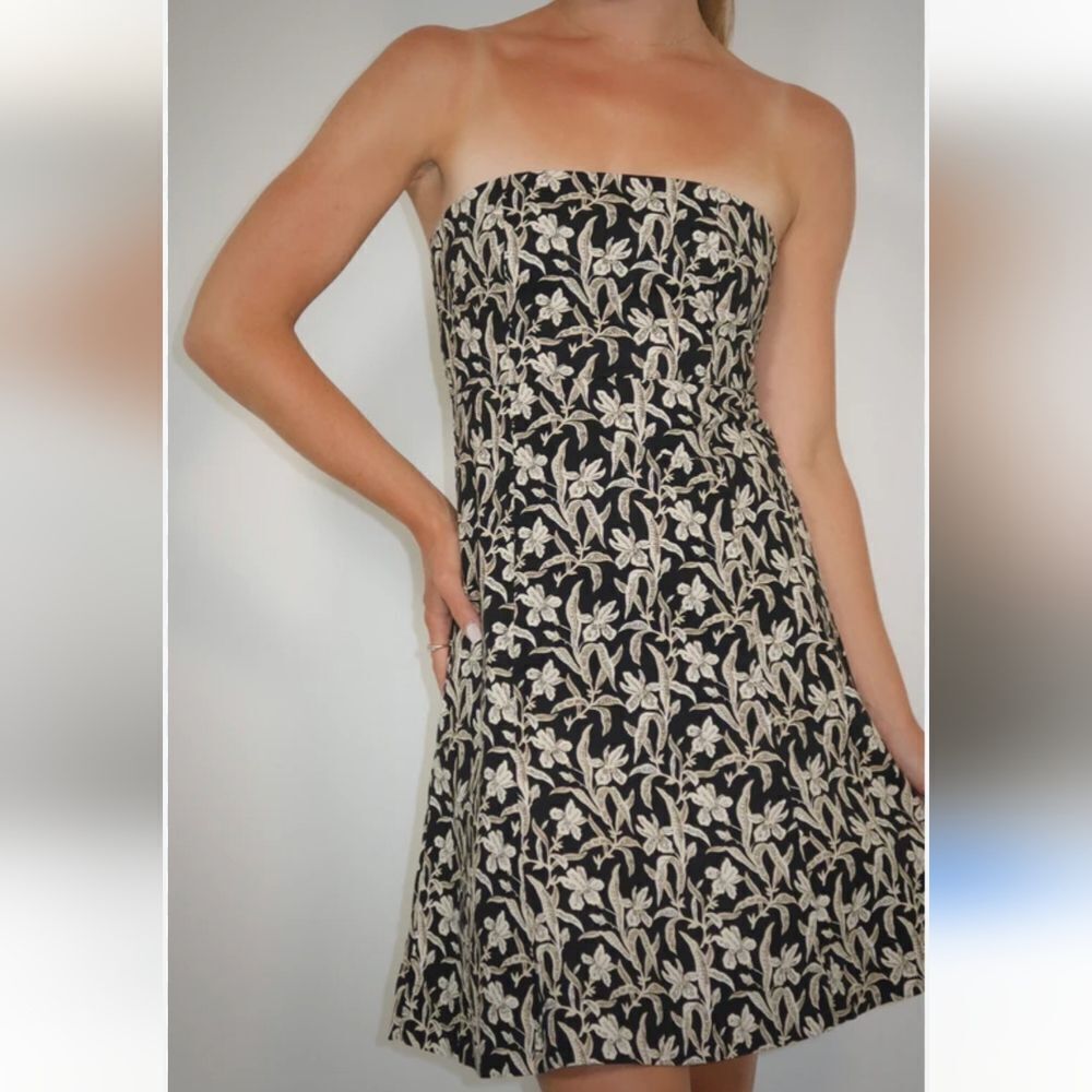 GAP Strapless Black Dress with Cream Floral Pattern
